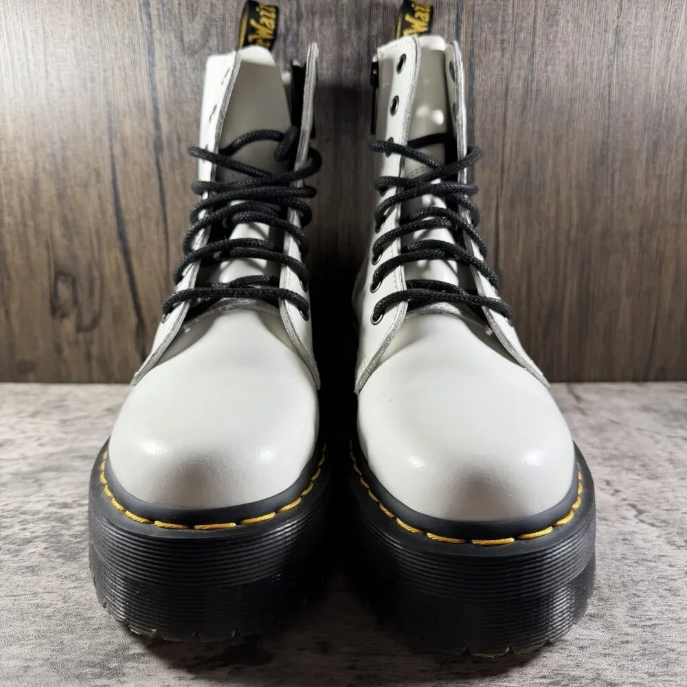 Dr Martens Jadon Platform White Leather Combat Boots Side Zip Womens Size 7 Doc - Picture 5 of 9